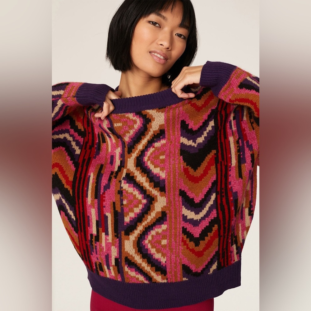 Farm Rio Boho Multicolor Striped Patchwork Knit S… - image 3